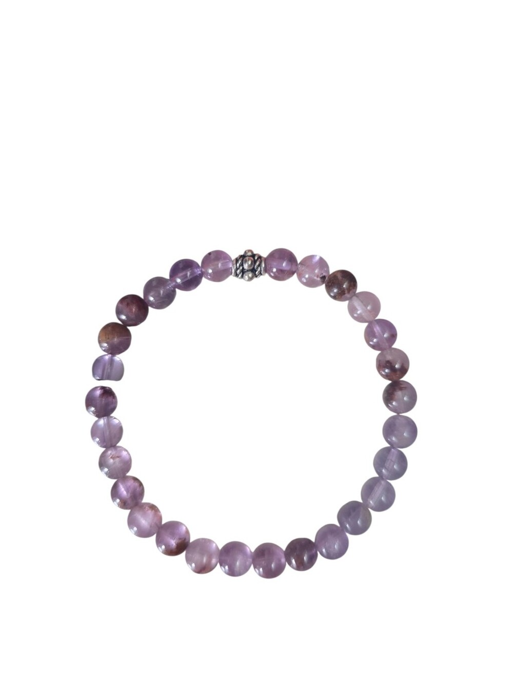 A Grade Super Seven Cacoxenite Crystal Stretch Bracelet 6mm Beads Sterling Silve